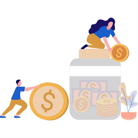 Boy and girl are working on money collection  Illustration