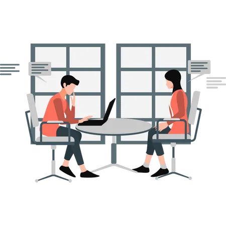 Boy and girl are working together  Illustration