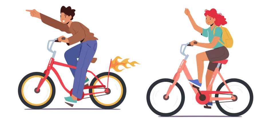 Boy And Girl Bicycle Trip  Illustration