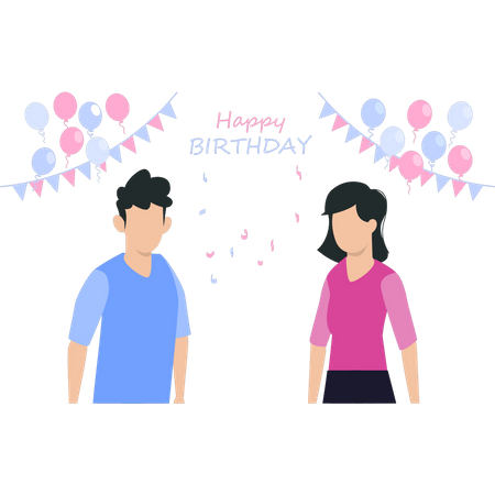 Boy and girl birthday party  Illustration