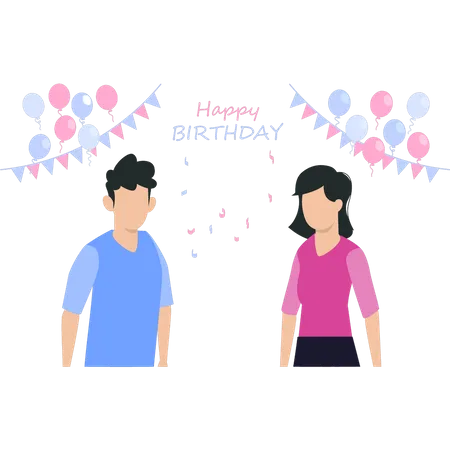 A Boy And A Girl Are At A Birthday Party Illustration