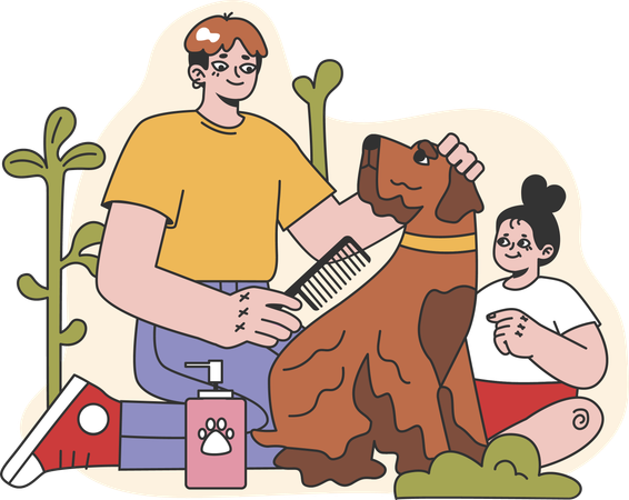 Boy and Girl caring pet  Illustration