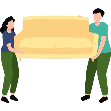 Boy and girl carrying sofa Illustration