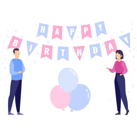 Boy And Girl Celebrating Birthday Illustration