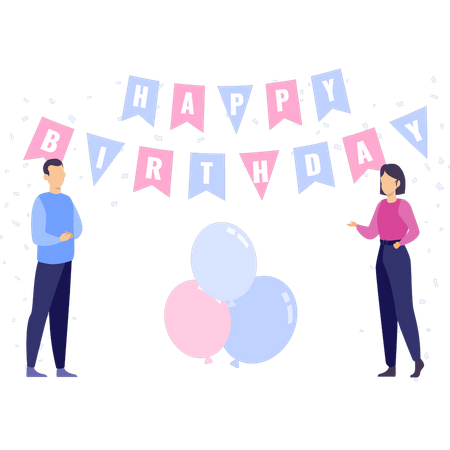 Boy and girl celebrate birthday  Illustration