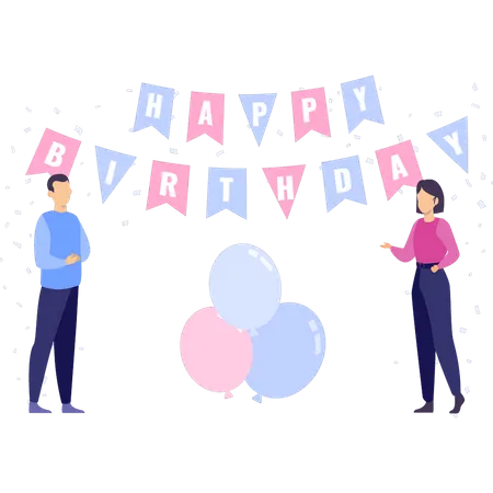 Boy and girl celebrate birthday  Illustration