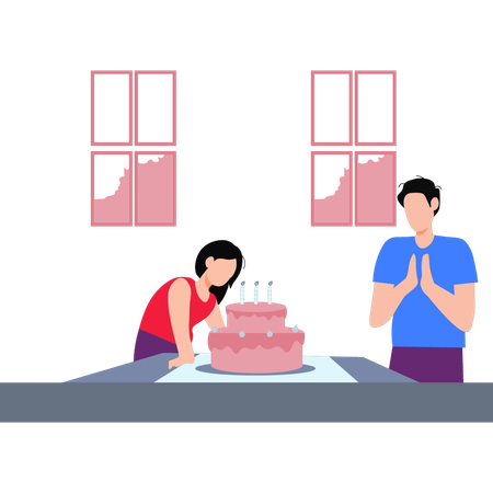 Boy And Girl Celebrating Birthday  Illustration