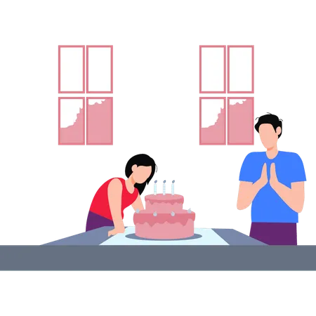 Boy And Girl Are Celebrating Birthday Illustration