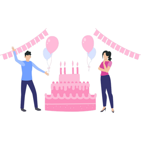 Boy and girl celebrating birthday  Illustration