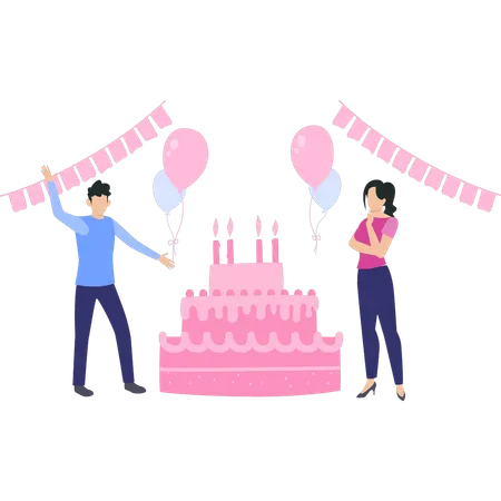 Boy And Girl Celebrating Birthday Illustration