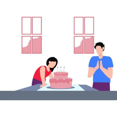 Boy And Girl Celebrating Birthday  Illustration