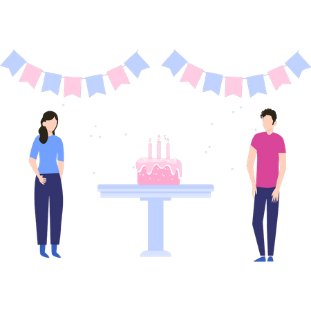 Boy and girl celebrating birthday  Illustration