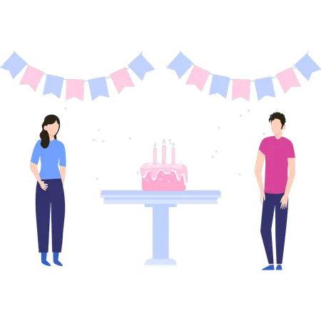 Boy and girl celebrating birthday  Illustration