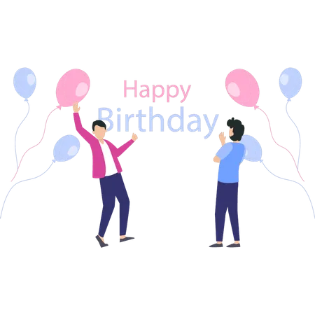 Boy and girl celebrating birthday  Illustration