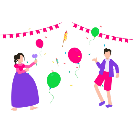 Boy and girl celebrating birthday party  Illustration