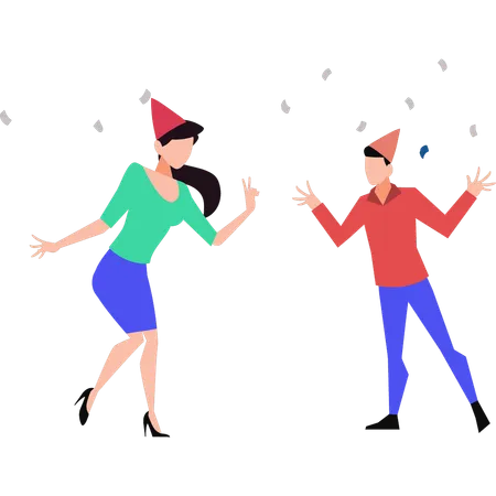 Boy and girl celebrating christmas day  Illustration