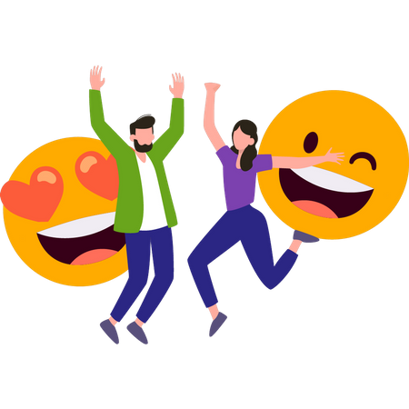 Boy and girl celebrating Emoji Day  Illustration