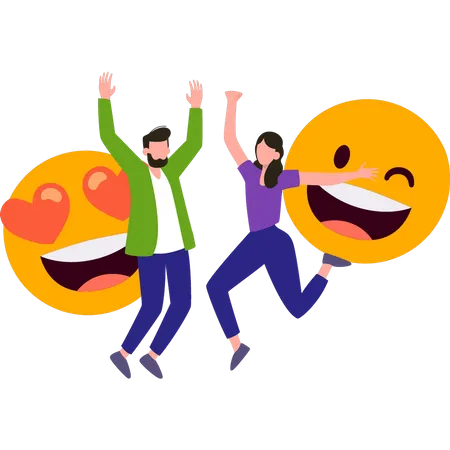 Boy and girl celebrating Emoji Day  Illustration