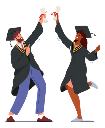 Boy and girl celebrating graduation  Illustration