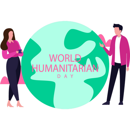 Boy and girl celebrating humanitarian day  Illustration