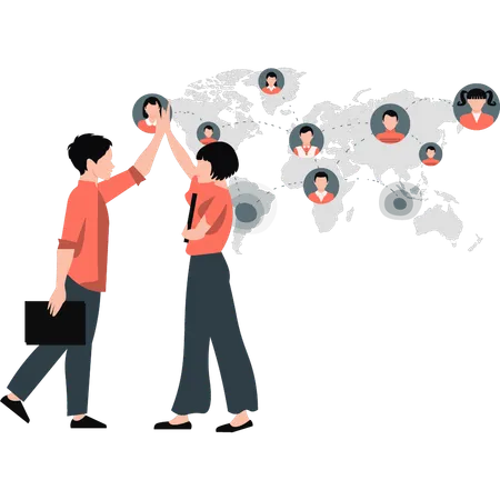 Boy and girl celebrating networking success  Illustration