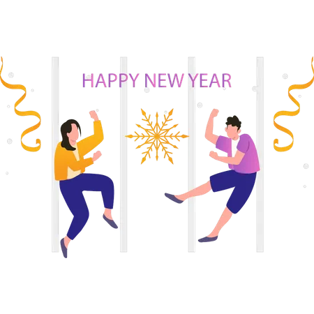 Boy and girl celebrating new year Illustration