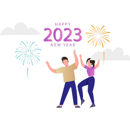 Boy and girl celebrating new year  Illustration