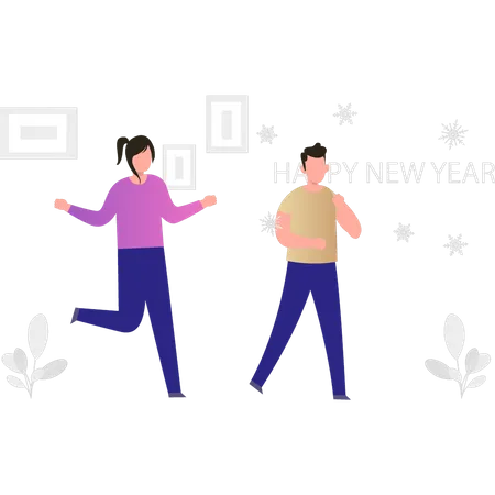 Boy and girl celebrating new year  Illustration