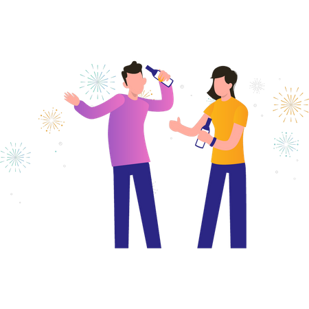 Boy and girl celebrating new year  Illustration