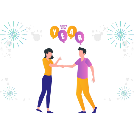 Boy and girl celebrating new year  Illustration