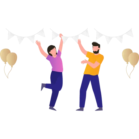 Boy and girl celebrating new year  Illustration