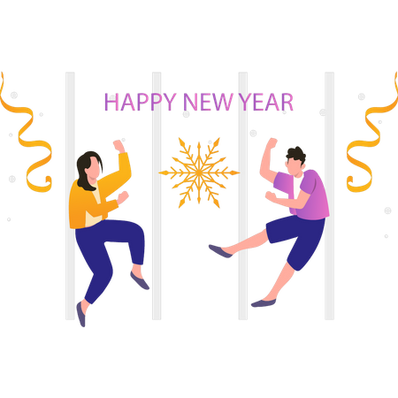 Boy and girl celebrating new year  Illustration