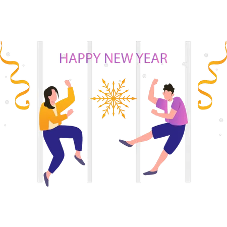 Boy and girl celebrating new year  Illustration