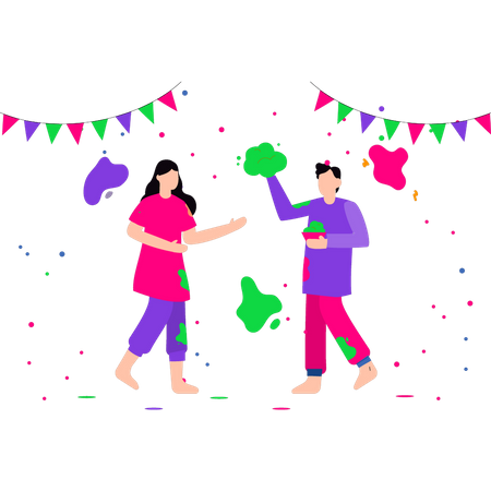 Boy and girl celebrating the festival of colors Illustration