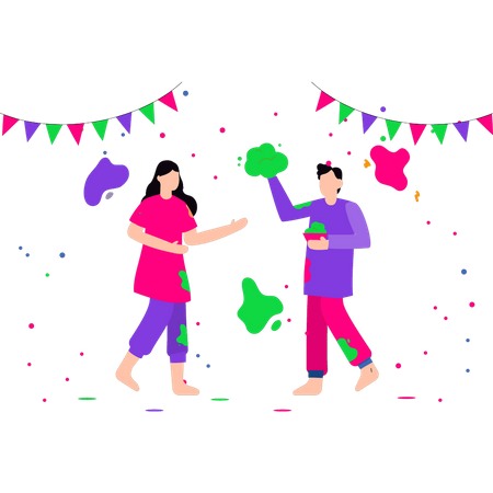 Boy and girl celebrating the festival of colors  Illustration