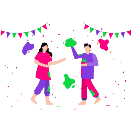 Boy and girl celebrating the festival of colors  Illustration