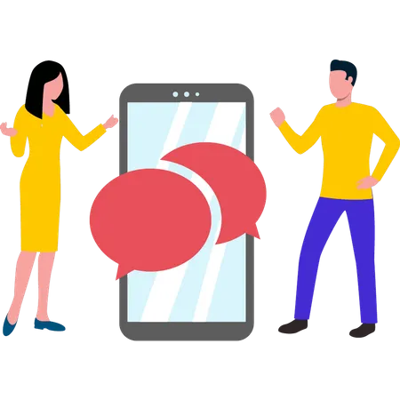 Boy and girl chatting on mobile  Illustration