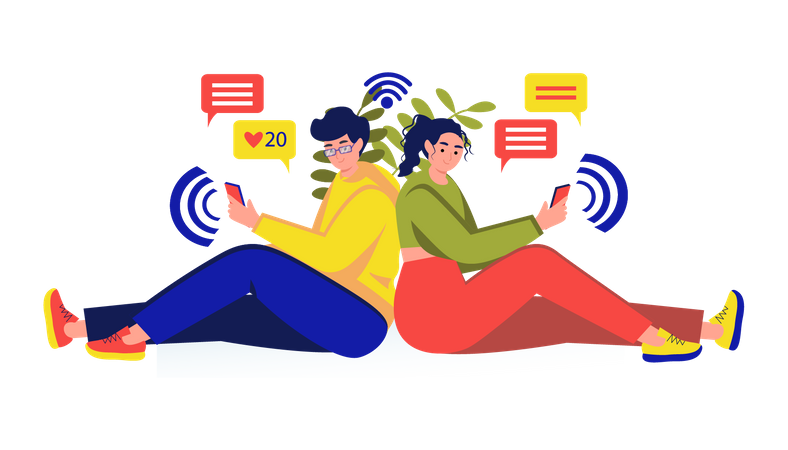 Boy and girl chatting on social media  Illustration