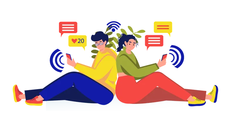 Boy and girl chatting on social media  Illustration