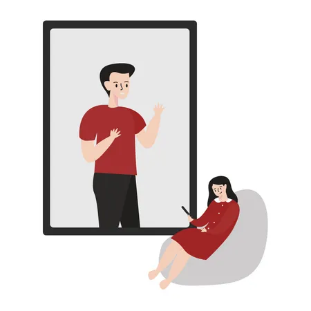 Boy and girl chatting on video call Illustration
