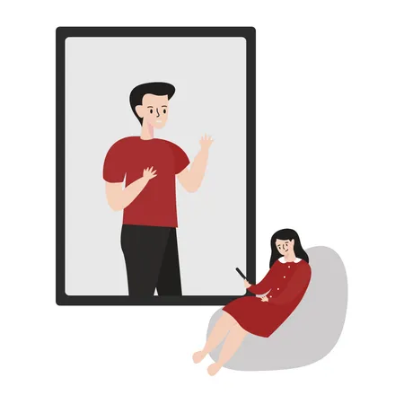 Boy and girl chatting on video call  Illustration