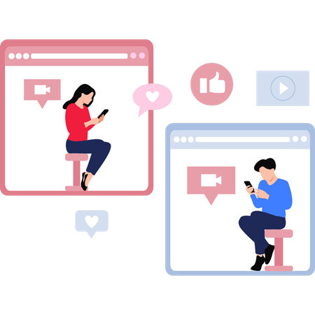 Boy and girl chatting online  Illustration