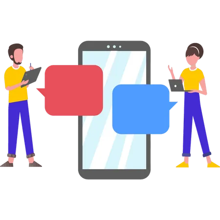 Boy and girl chatting using mobile  Illustration