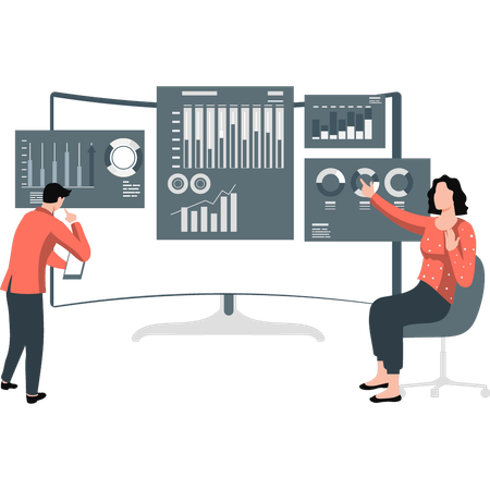 Boy and girl checking online data analytics  Illustration