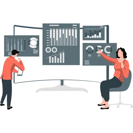 Boy and girl checking online data analytics  Illustration