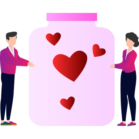 Boy and girl collecting donations in jar  Illustration