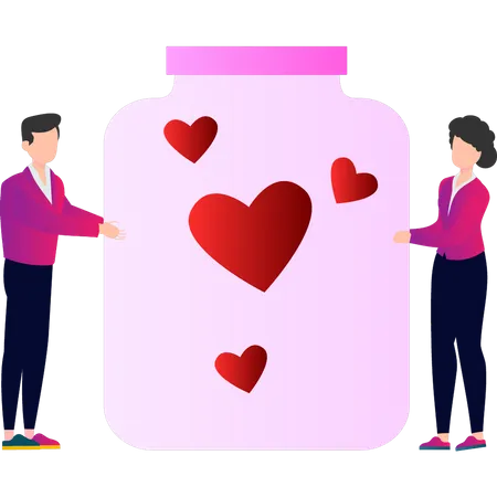 Boy and girl collecting donations in jar  Illustration