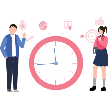 Boy and girl completed their target on time  Illustration