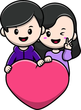 Boy And Girl Couple Holding Heart  Illustration