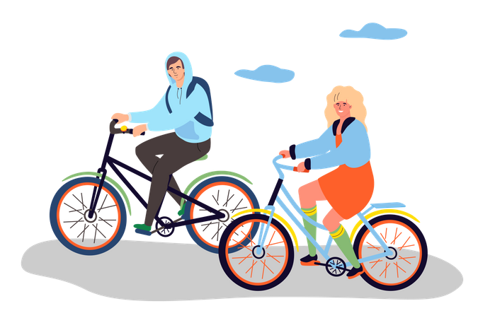 Boy and girl cycling  Illustration